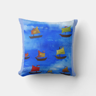 Boote Aquarell Blue Sea Throw Kissen
