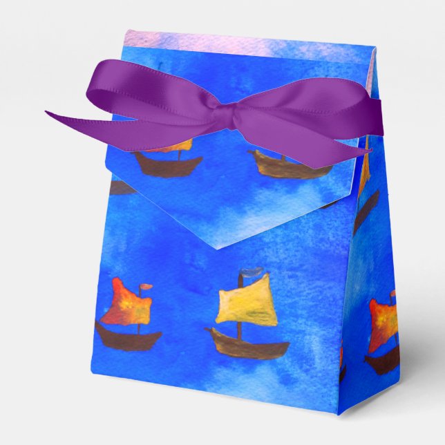 Boote Aquarellfarbe Blaue Hintergrundeinflüsse Zel Geschenkschachtel (Vorderseite)