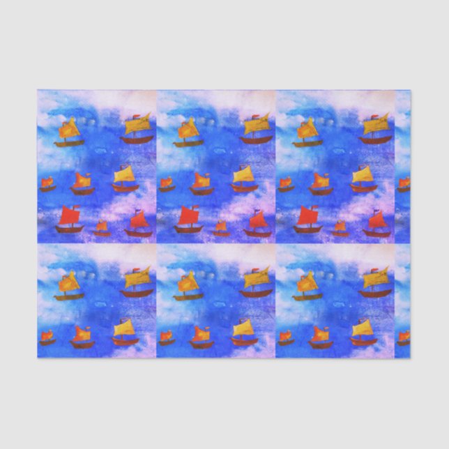 Boote Aquarellfarbe Blaue See Custom Gewebe Papier (Vorderseite)