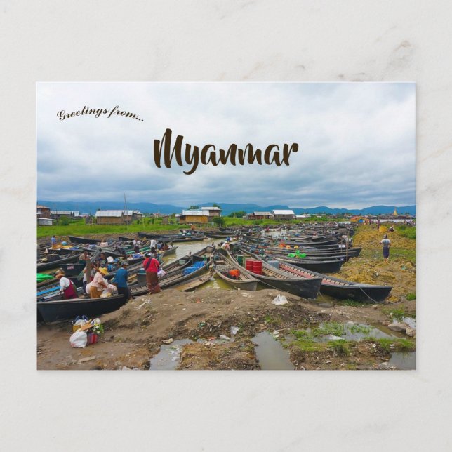 Boote auf dem Inle Lake Bagan Yangon Myanmar Postkarte (Vorderseite)