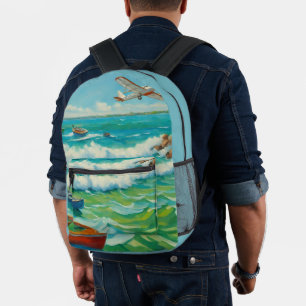 Boote Beach Sea Flugzeug Überall im Print-Rucksack Bedruckter Rucksack