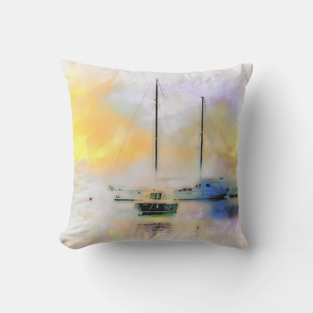 Boote bei Sonnenuntergang Kissen (Vorderseite)