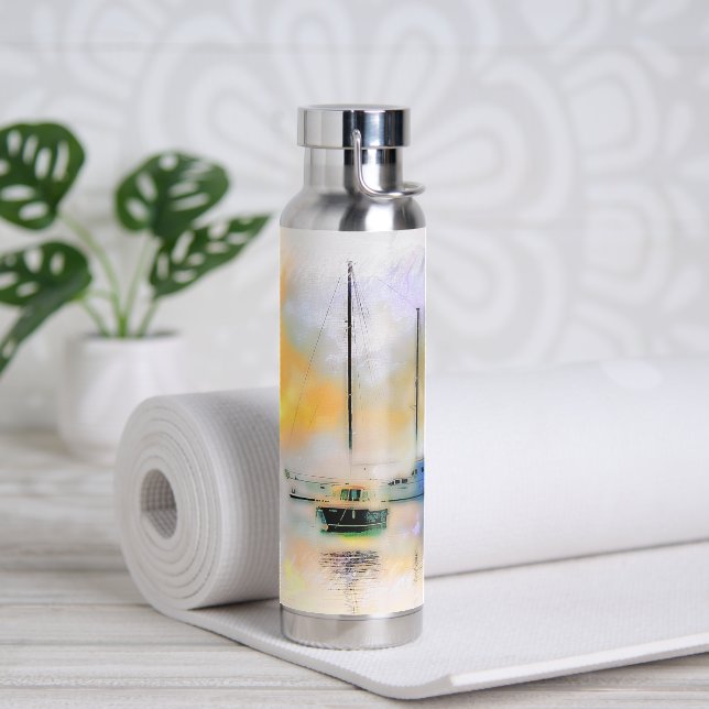 Boote bei Sonnenuntergang Trinkflasche (Yoga)