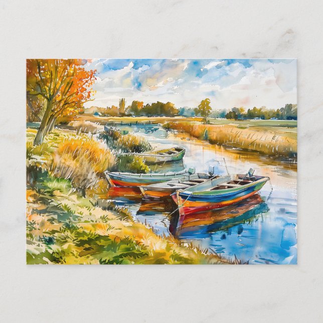 Boote, die am Fluss Havelland liegen Postkarte (Vorderseite)