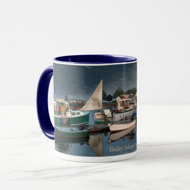 Boote im Hafen von Bailey Island Maine Tasse (Vorderseite Links)