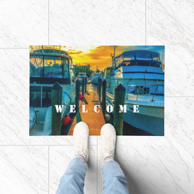 Boote im HafenSunset Fußmatte (Indoor)