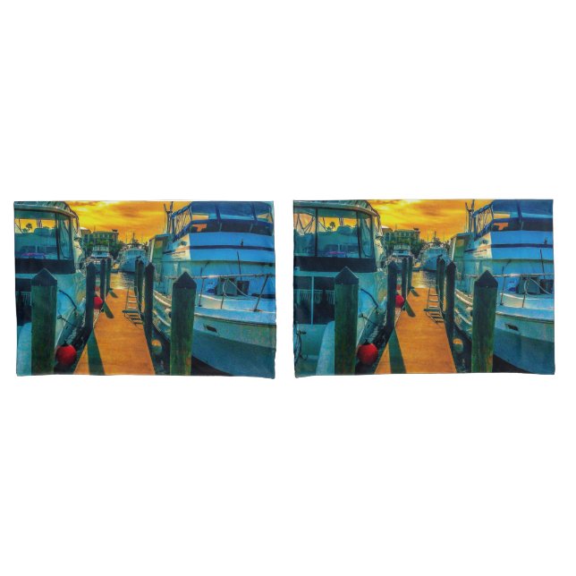 Boote im HafenSunset Kissenbezug (Vorderseite-Set)