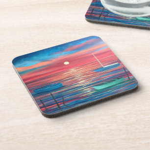 Boote im Sunset Untersetzer Set von 6