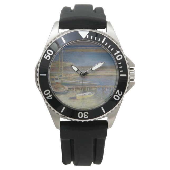 Boote in einer Landschaft (New England Landschaft) Armbanduhr (Vorderseite)