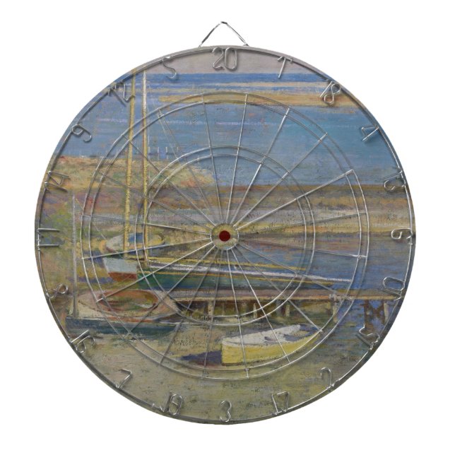 Boote in einer Landschaft (New England Landschaft) Dartscheibe (vorne)