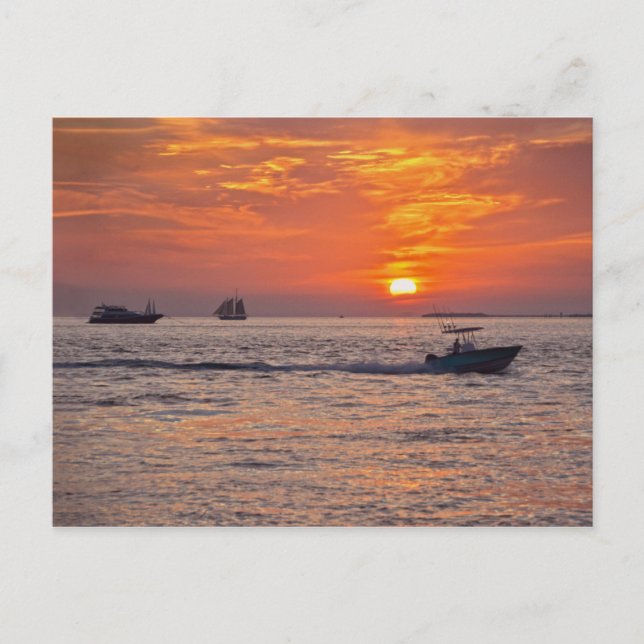 Boote in Key West, Florida, bei Sunset Postkarte (Vorderseite)