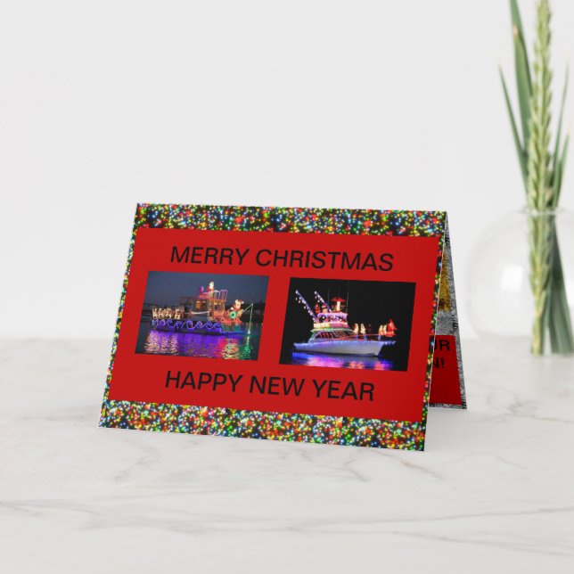 Boote mit Weihnachtslichtkarten Karte (Vorderseite)