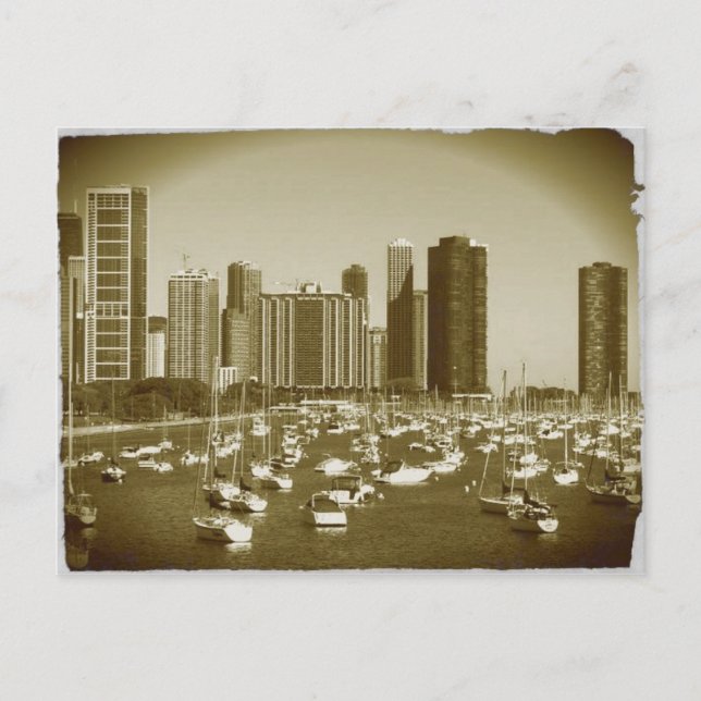 Boote parkten am Lake Michigan in Chicago. Postkarte (Vorderseite)