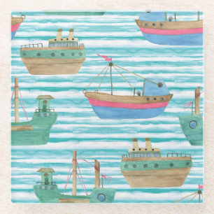 Boote Streifen: Aquarellmalerei Muster. Glasuntersetzer