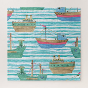 Boote Streifen: Aquarellmalerei Muster. Puzzle