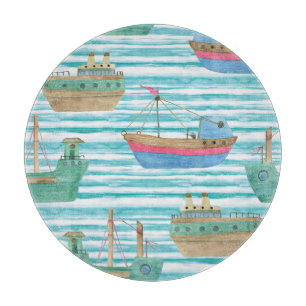 Boote Streifen: Aquarellmalerei Muster. Schneidebrett