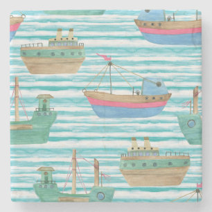 Boote Streifen: Aquarellmalerei Muster. Steinuntersetzer