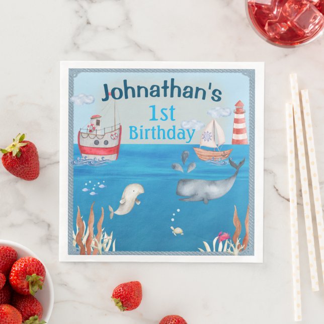 Boote und Boys unter dem Meer Serviette (Beispiel)