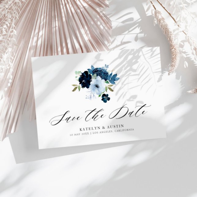 Boote und hellblaue blühende Save the Date Postkarte (Von Creator hochgeladen)