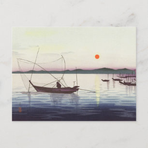 Boote und Sonnenanbetung von Ohara Koson Postkarte