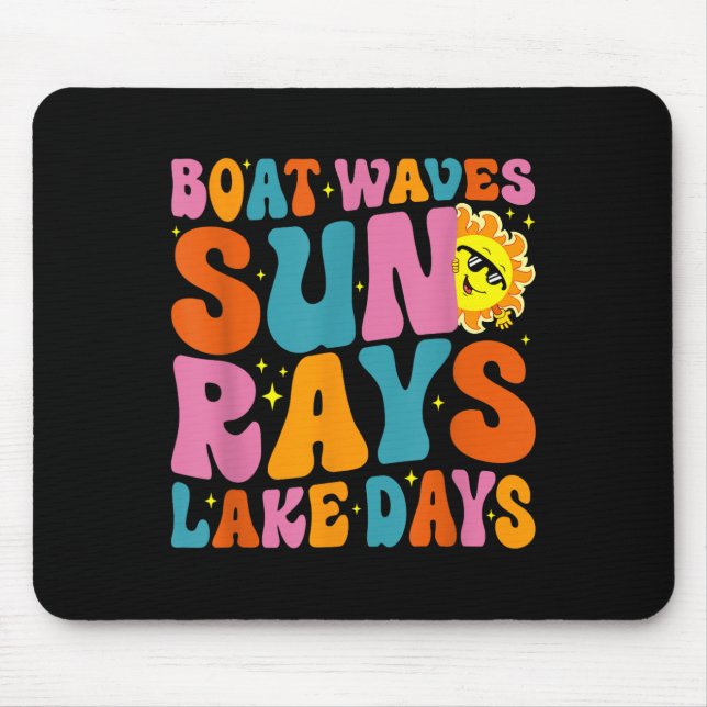 Boote Wellen Sonnenstrahlen Seetage Süß Retro 70er Mousepad (Vorne)