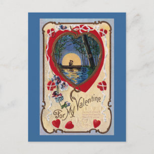 Booten bei Mondlicht Vintage Valentinstag Feiertagspostkarte