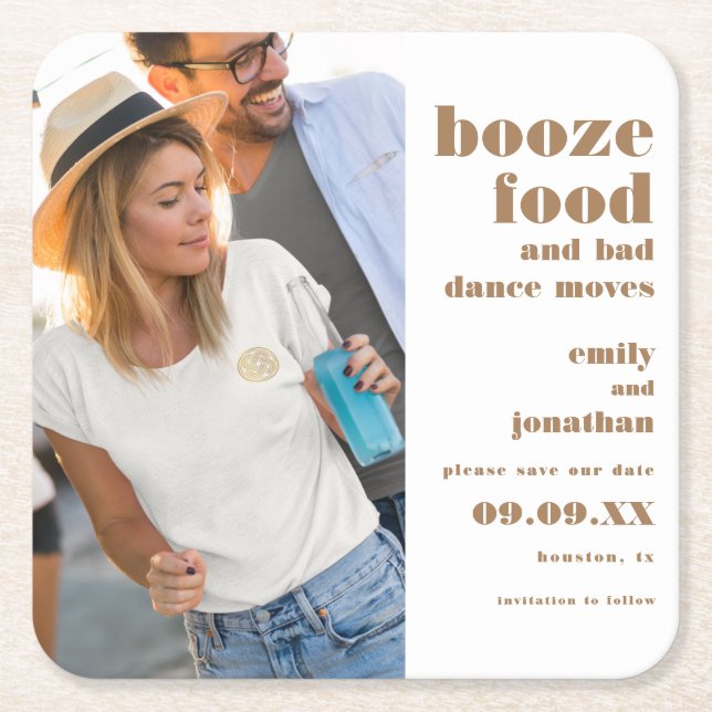 Booten Sie Essen Bad Dance Foto Gold Save the Date Rechteckiger Pappuntersetzer (Vorderseite)
