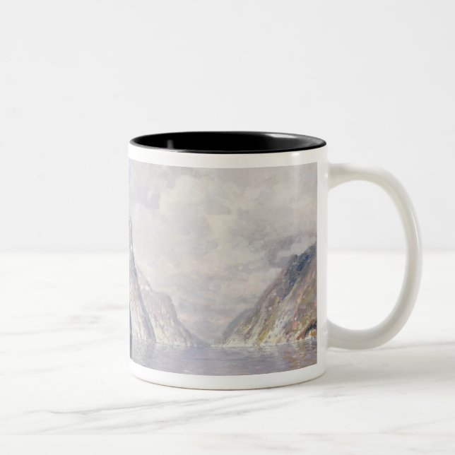 Bootfahrt auf einem norwegischen Fjord (Öl auf Zweifarbige Tasse (Rechts)