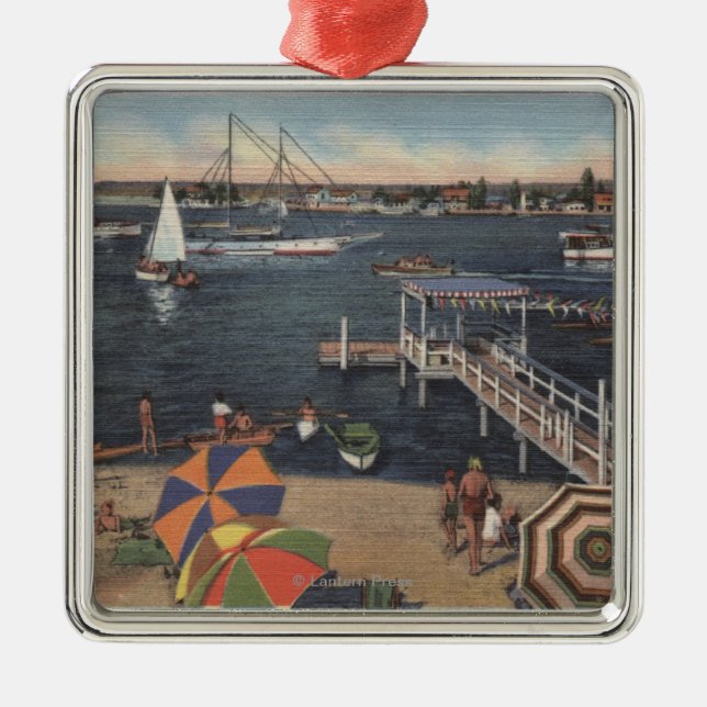 Bootfahrt und Schwimmen auf Newport-Bucht Silbernes Ornament (Vorne)
