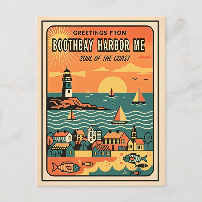 Boothbay Harbor ME Retro-Seele der Küste Postkarte (Vorderseite)