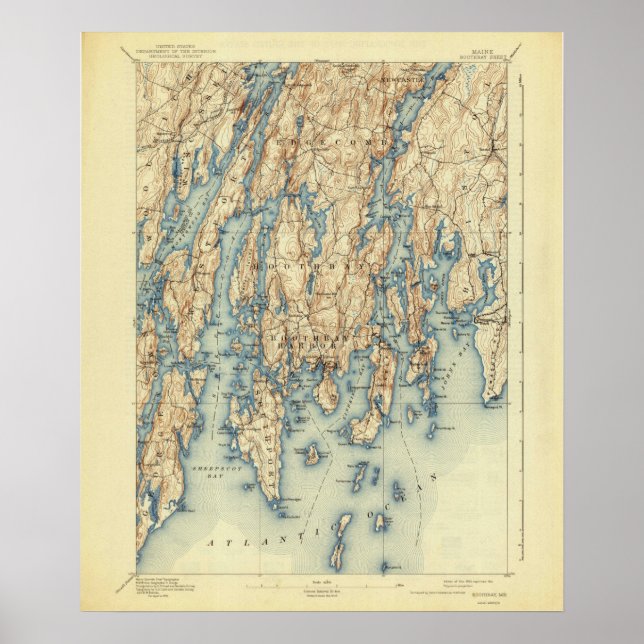 Boothbay Harbour Maine Vintage Karte 1893 Poster (Vorne)