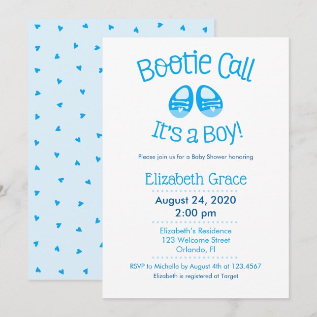 Bootie Call Blue Baby Boy Dusche Einladung (Vorne/Hinten)
