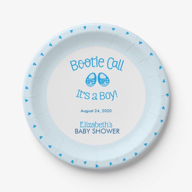 Bootie Call Blue Baby Boy Shower Paper Plate Pappteller (Vorderseite)