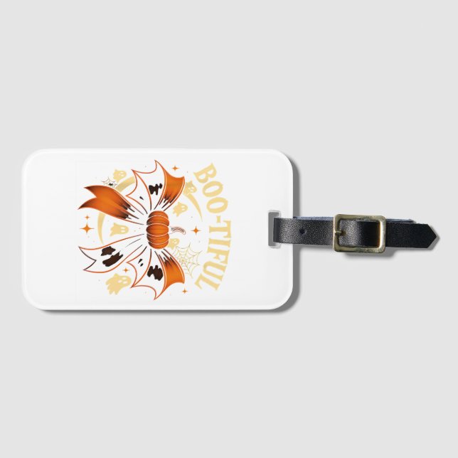 Bootiful Funny Halloween Coquette Bow Pumpkin Gepäckanhänger (Vorderseite (Horizontal))