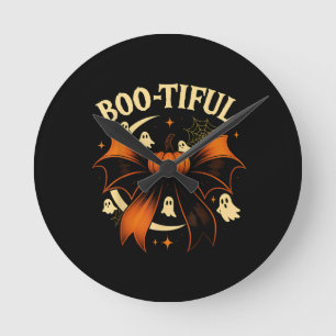 Bootiful Funny Halloween Coquette Bow Pumpkin Runde Wanduhr
