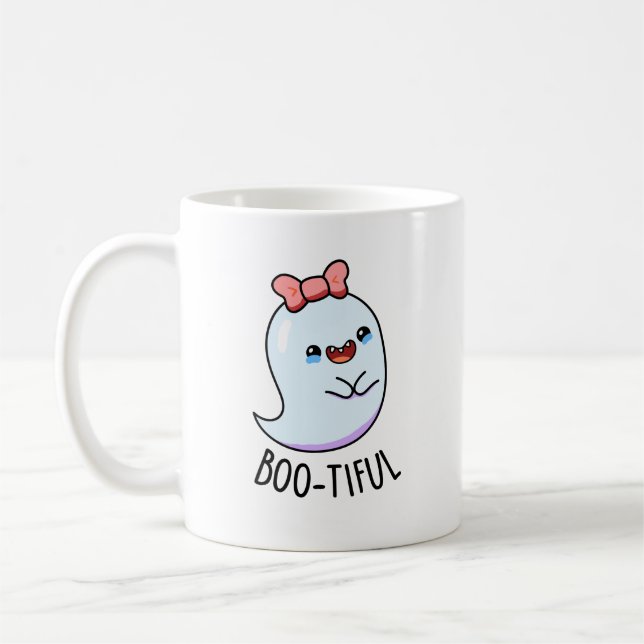 Bootiful Lustiger Mädchen-Halloween-Geist-Wortspie Kaffeetasse (Links)