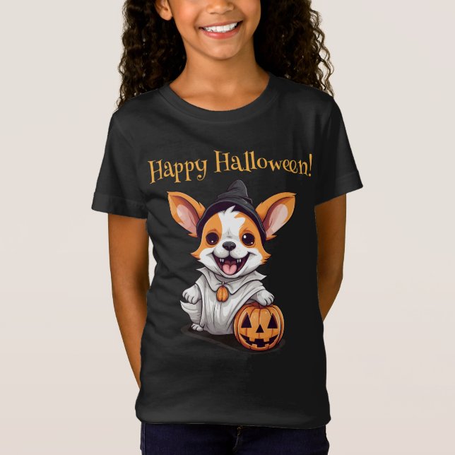 Bootiful Playful: Ghost Dog Halloween Pumpkin T-Shirt (Vorderseite)