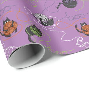 Bootigezähmtes Schwarzes Katzen und GarnHalloween Geschenkpapier