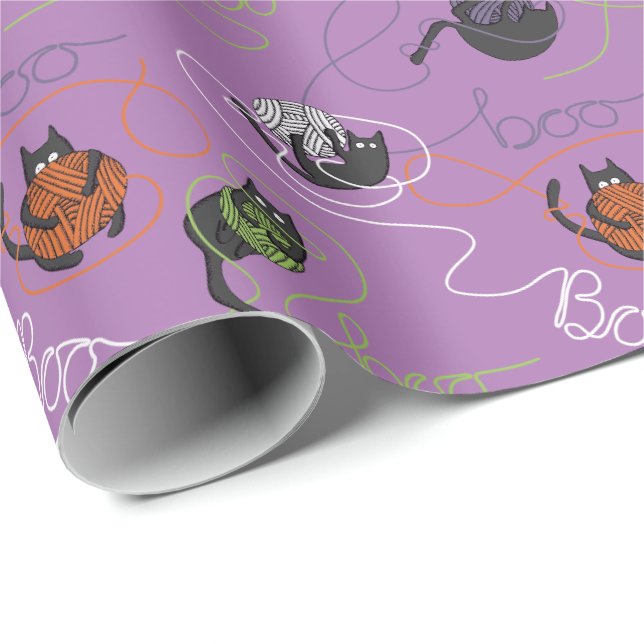 Bootigezähmtes Schwarzes Katzen und GarnHalloween Geschenkpapier (Rolleneckpunkt)