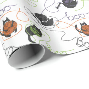 Bootigezähmtes Schwarzes Katzen und GarnHalloween Geschenkpapier