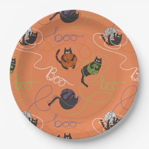 Bootigezähmtes Schwarzes Katzen und GarnHalloween Pappteller