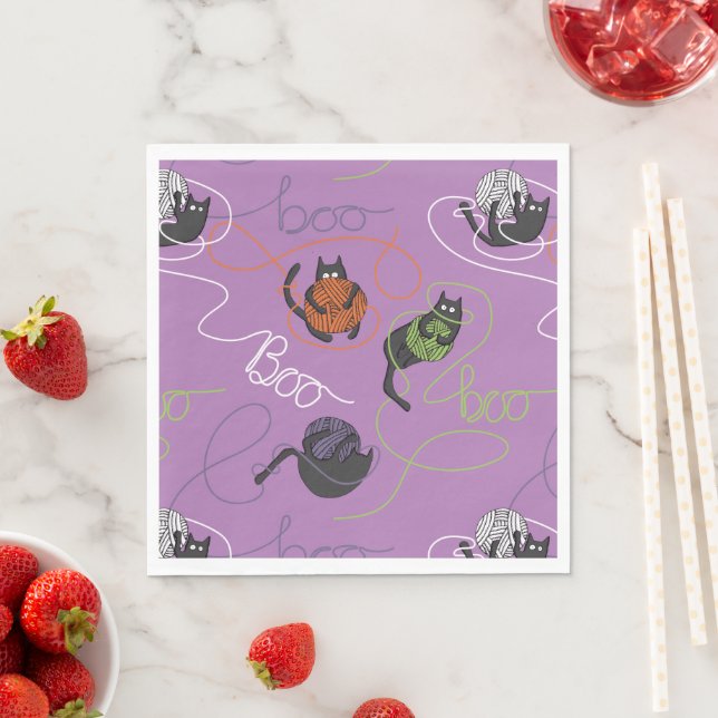 Bootigezähmtes Schwarzes Katzen und GarnHalloween Serviette (Beispiel)