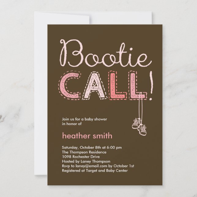 Bootin Call Baby Shower Einladung - Rosa (Vorderseite)