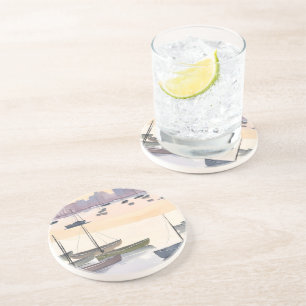 Bootmarina   Aquarell-Ozeanbucht Getränkeuntersetzer