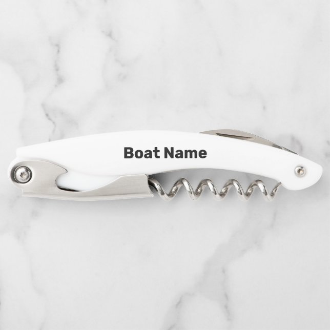 Bootname Weiß- und Schwarz-Text-Vorlage Kellnermesser (Vorderseite)