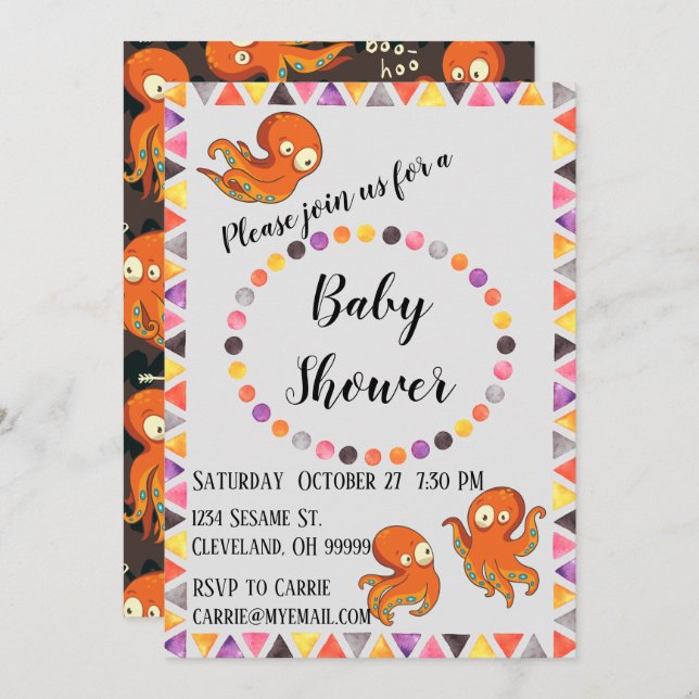 Bootopopus unter der Sea Baby Shower Einladung (Vorne/Hinten)