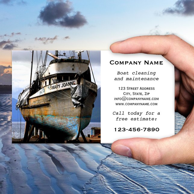 Bootreinigungs-Servicekarte Visitenkarte (Business card for a company specialized in maintenance and cleaning of boats)