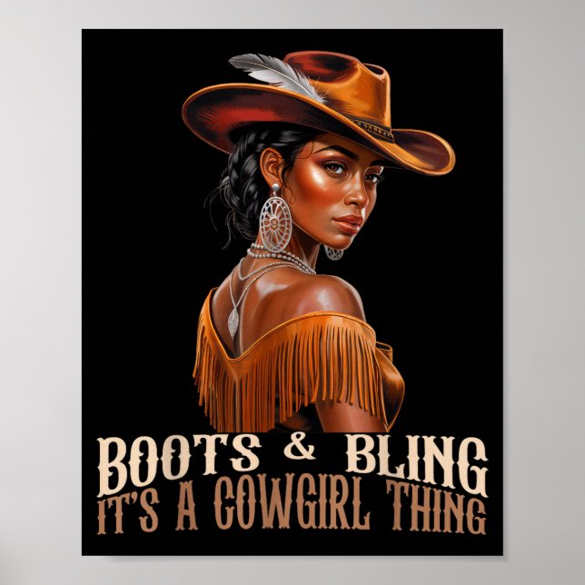 Boots &amp; Bling It's Cowgirl African Women Black Poster (Vorne)