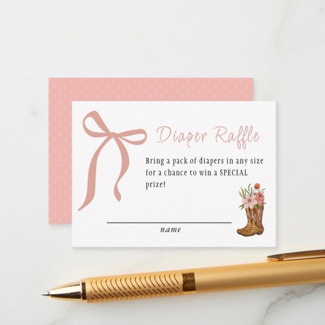 Boots and Bows Baby Girl Shower Diaper Raffle Begleitkarte (Vorderseite/Rückseite Beispiel)