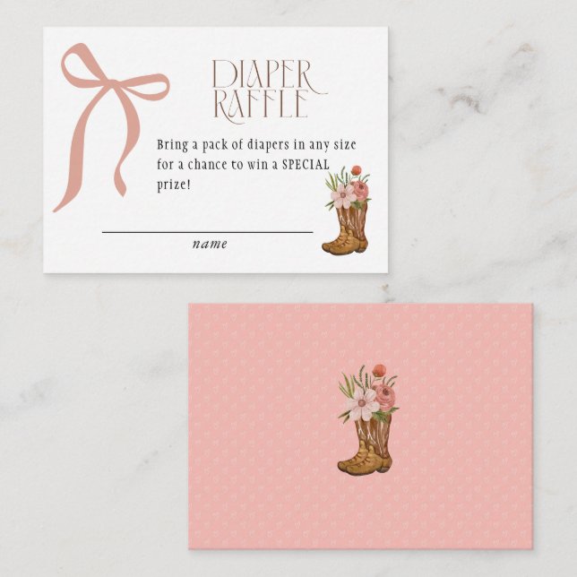 Boots and Bows Baby Girl Shower Diaper Raffle Begleitkarte (Vorne/Hinten)